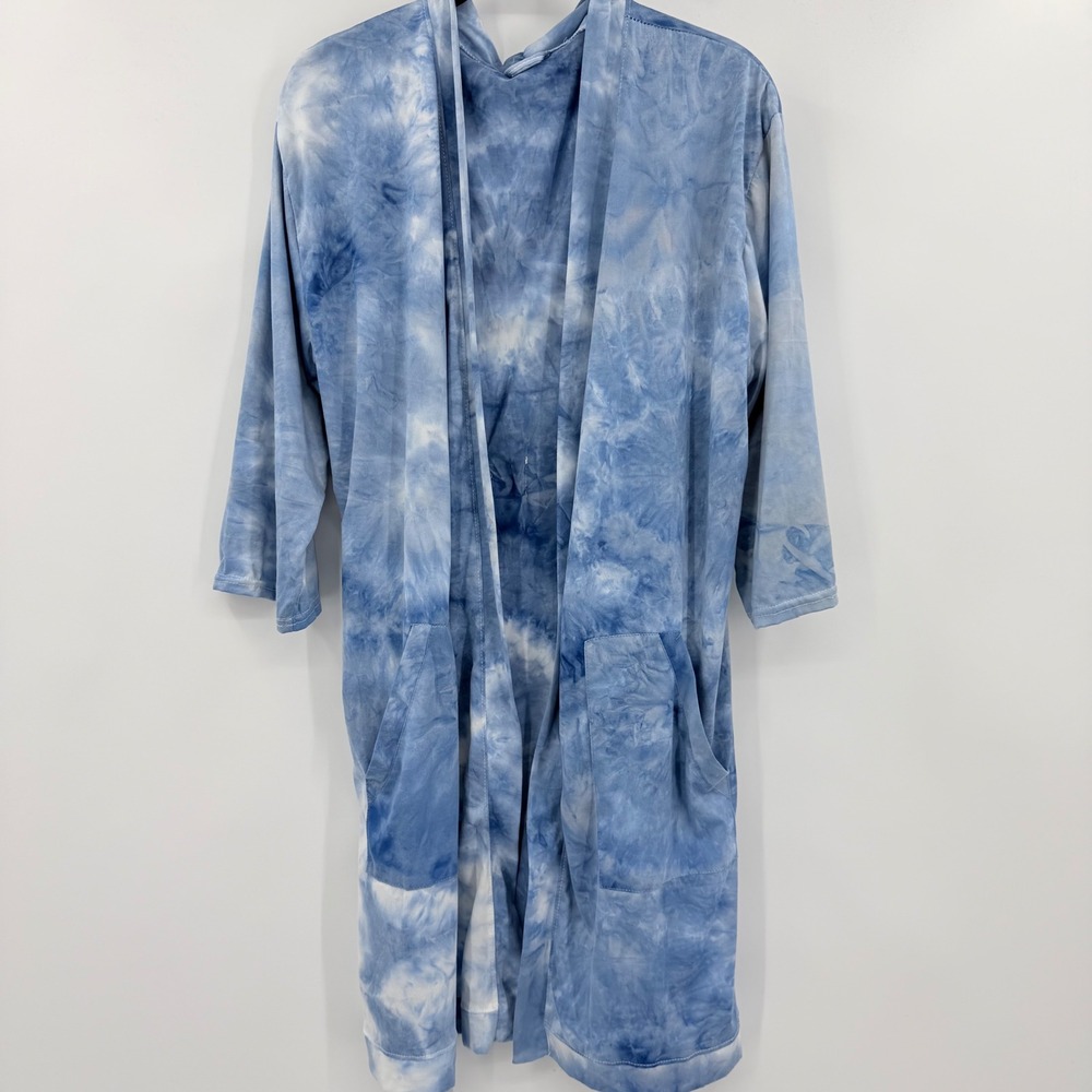 Hello Mello Dyes The Limit Lounge Robe Blue Tie Dye Cardigan Pockets L/XL